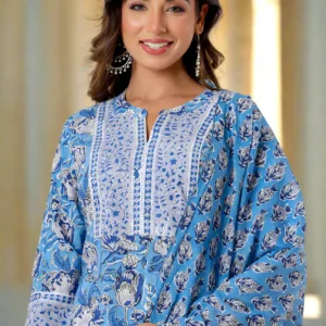 Blue Organic Cotton Straight Kurta